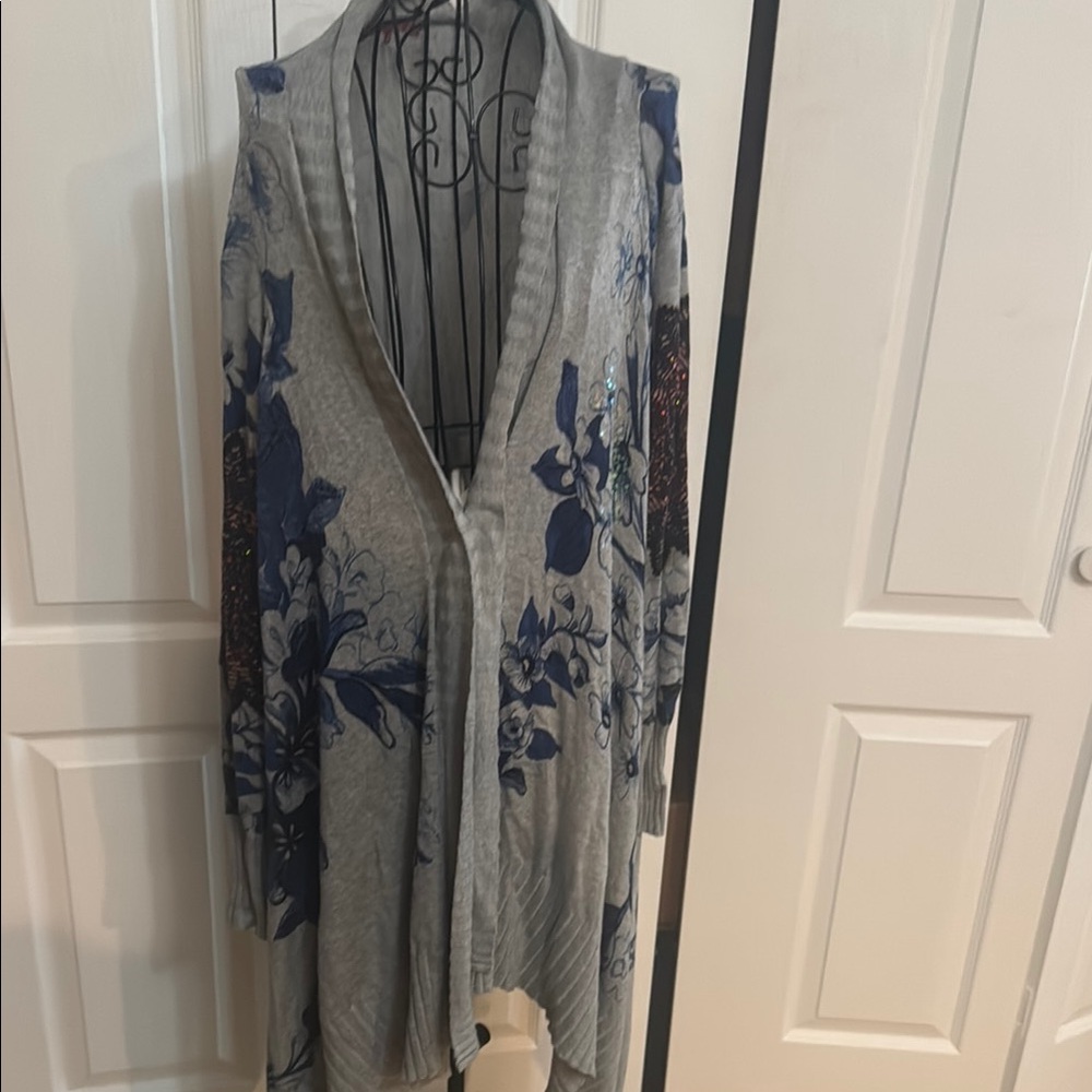 Desigual Gray and Blue Floral Cardigan